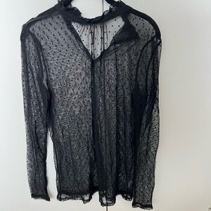 Halogen - Sheer Black Polka Dot Long Sleeve Blouse